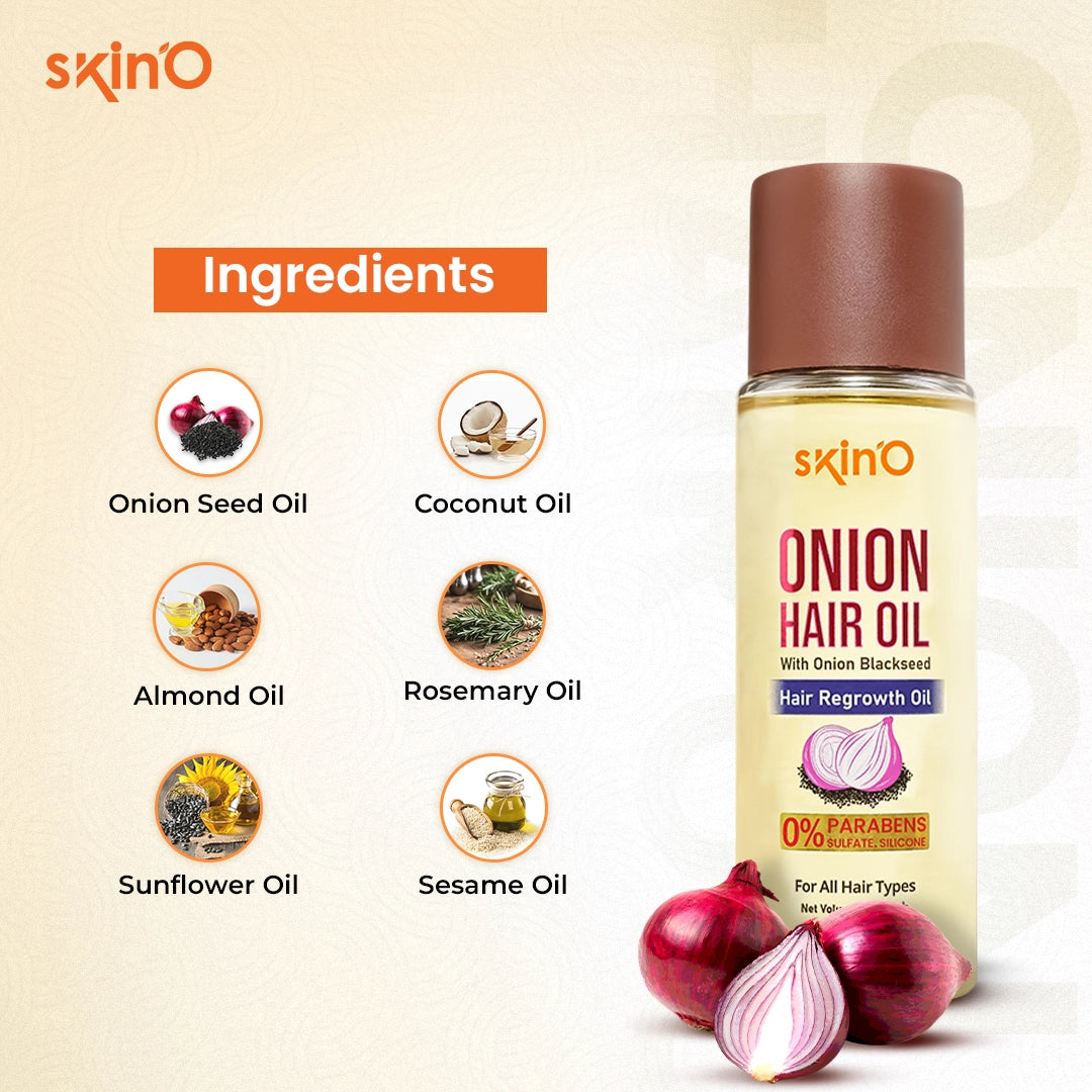 Skin'O Onion Hair Oil with Onion Blackseed for Hair Regrowth 100ml